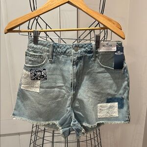 NWT Hollister Women's Light Blue Patchwork Jean Shorts